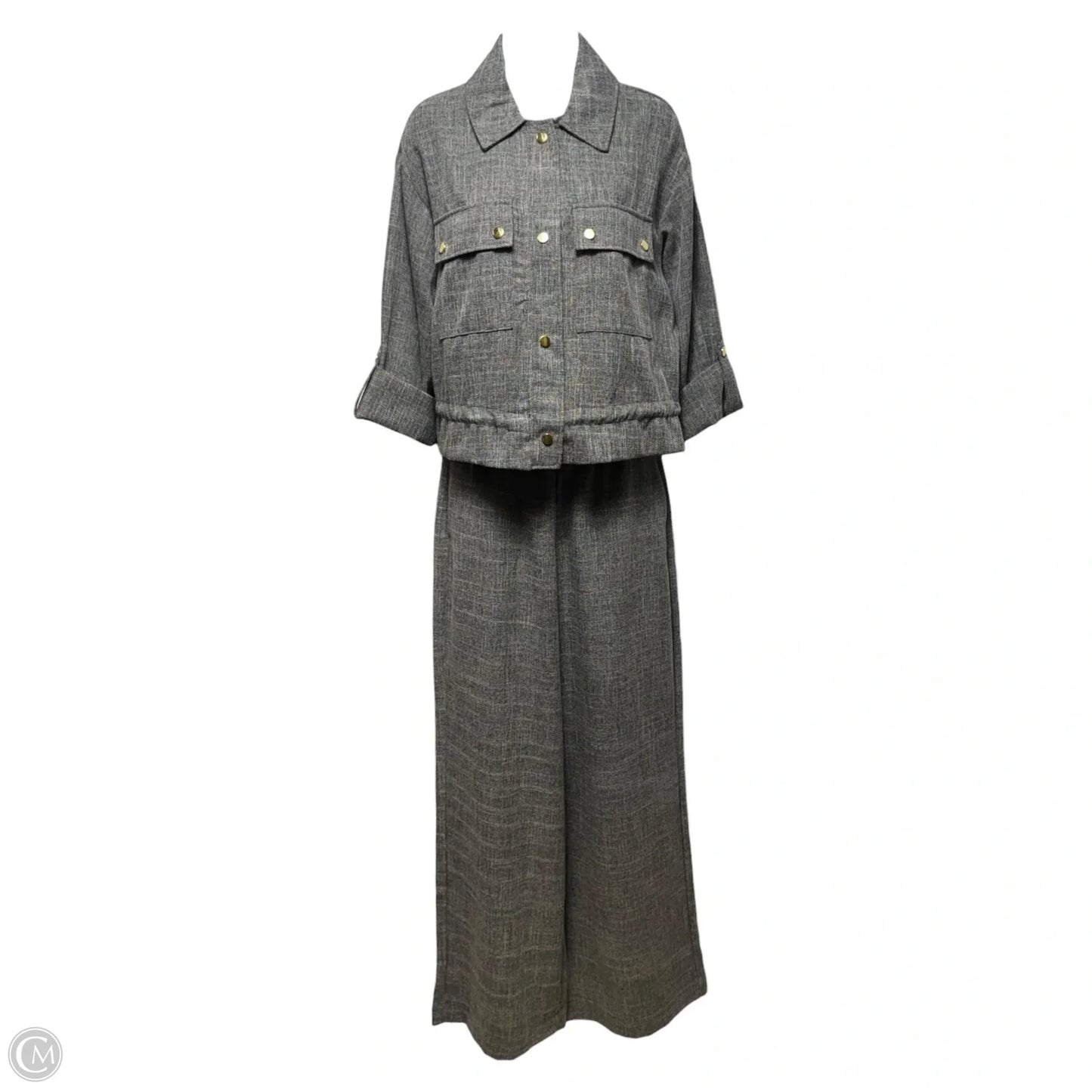 Jaspe Safari Matching Jacket & Flecked Wide Leg Trousers Suit Set 2 Piece  By Zara In Grey, Size: S