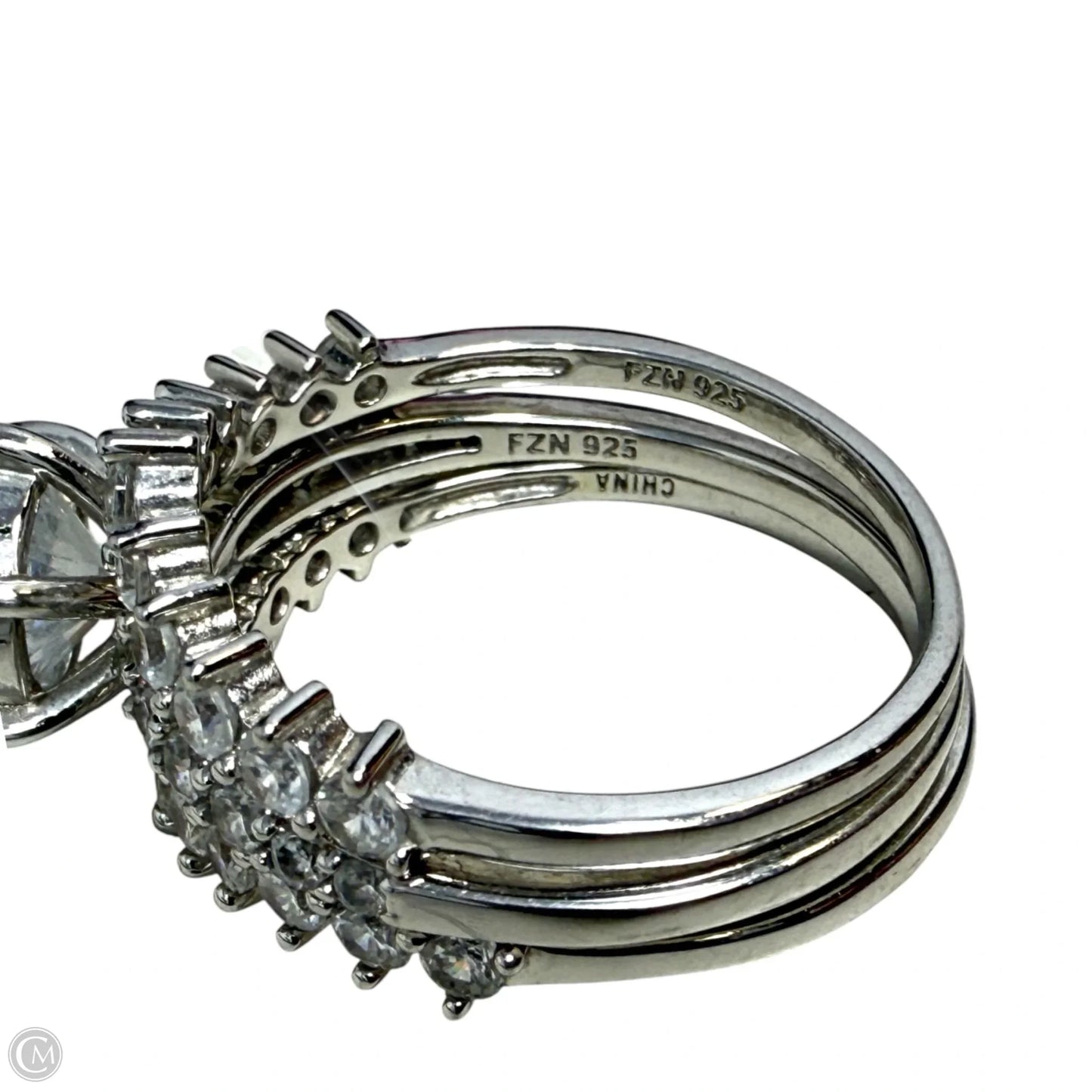 Sterling Silver & Clear Stone Engagement Bridal Ring Set, Size: 03 Piece Set