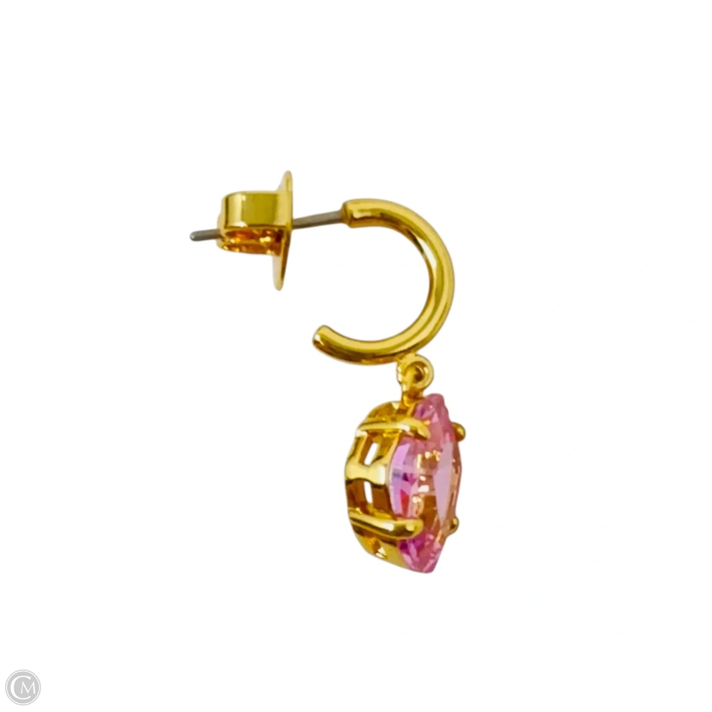 Treasure Trove Gold Tone & Pink Crystal Huggie Hoop Dangle Earrings By Kate Spade