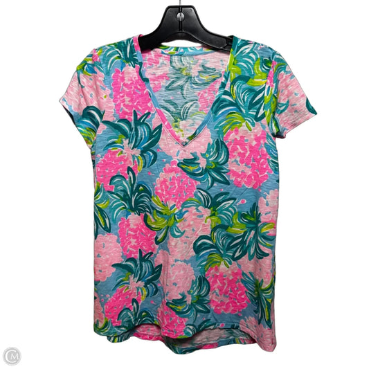 Etta Top Short Sleeve Designer By Lilly Pulitzer In Blue & Pink, Size: Xs