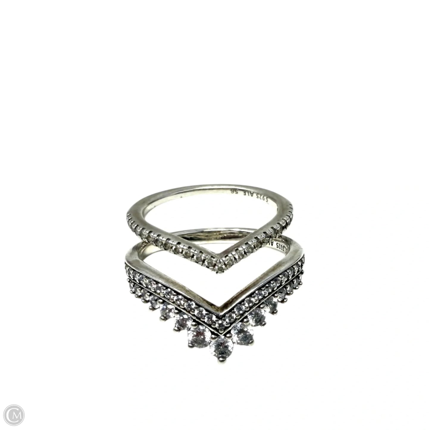 Sterling Silver Princess & Sparkling Wishbone Rings Set By Pandora, Size: 02 Piece Set