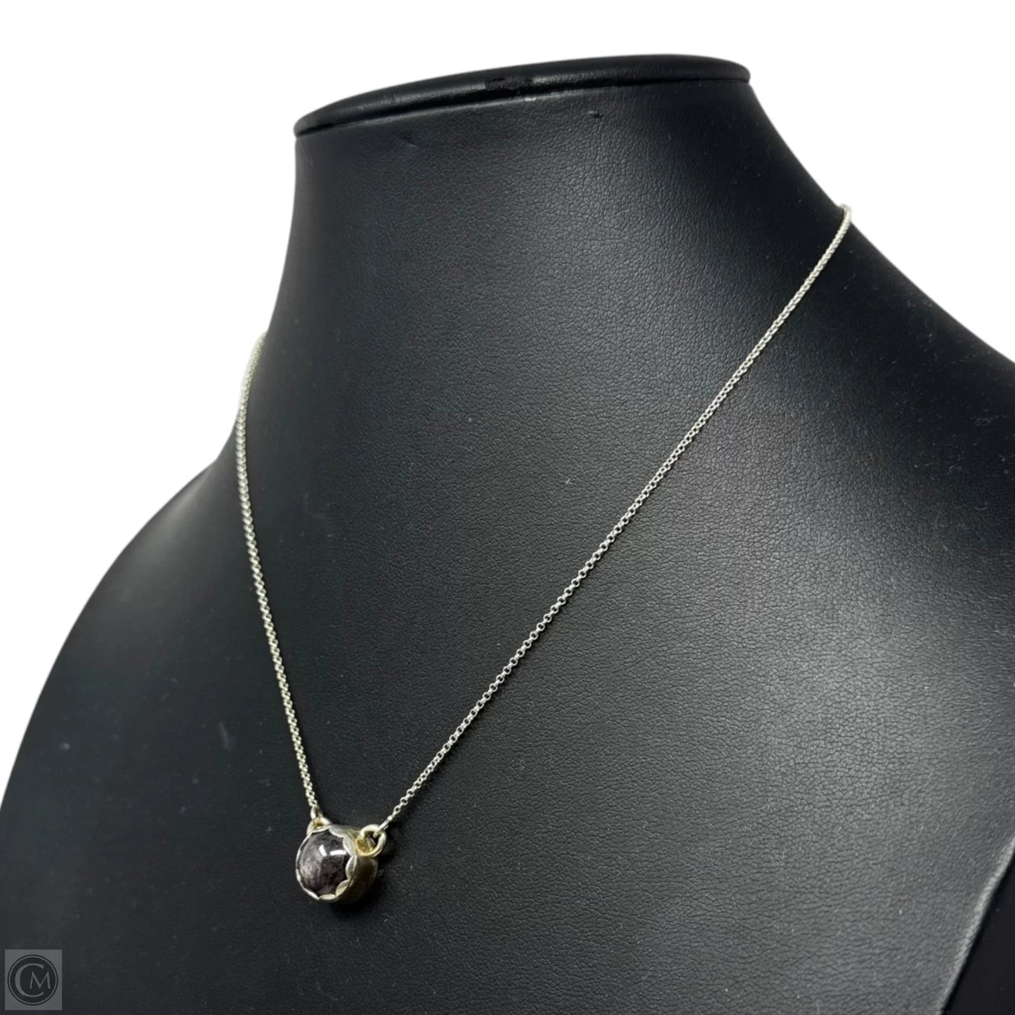 Grey Sterling Set Stone Pendant Necklace Sterling Silver