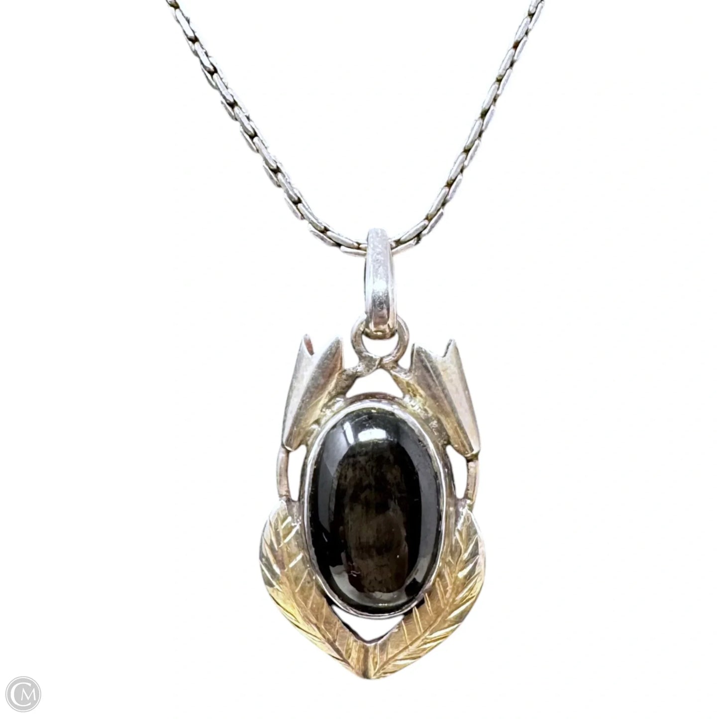 Grey Sterling Set Stone Pendant Necklace