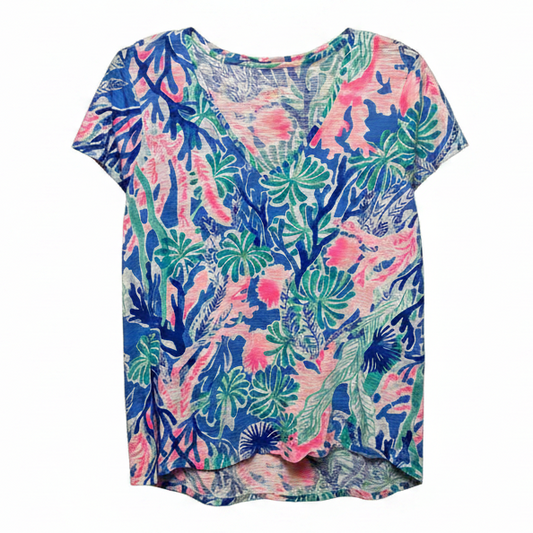 Top Short Sleeve Designer By Lilly Pulitzer In Multi-colored, Size: L