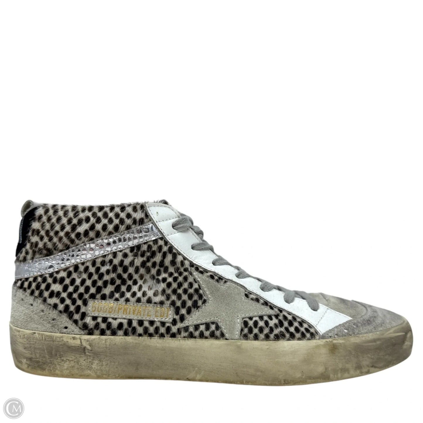 Mid Star Animal Print Leather Sneakers Luxury Designer By Golden Goose In Brown & Cream, Size: 10 (40)