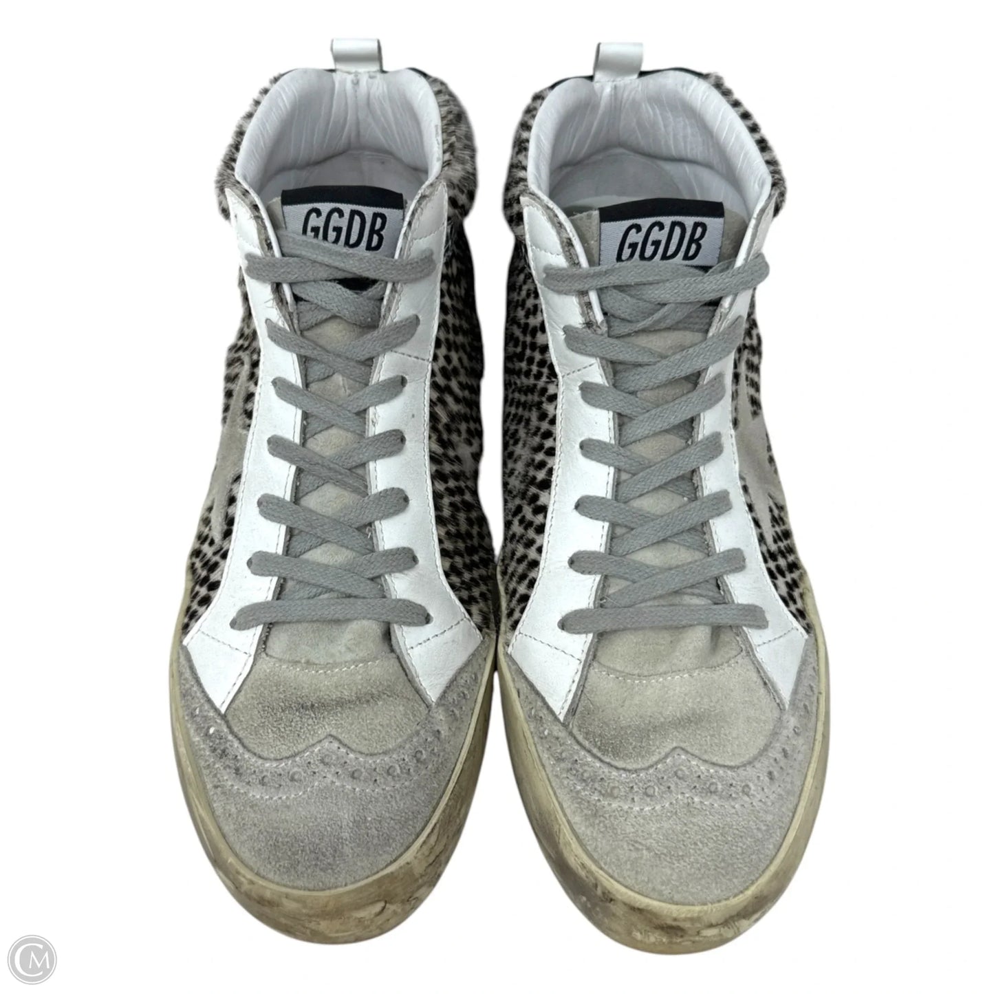 Mid Star Animal Print Leather Sneakers Luxury Designer By Golden Goose In Brown & Cream, Size: 10 (40)