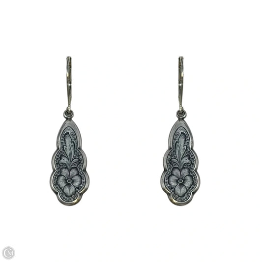 Engraved Floral Dangle Earrings Sterling Silver