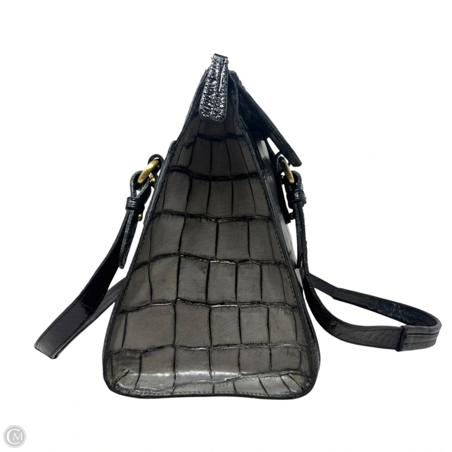 Croc Embossed Leather Shoulder Bag Designer By Brahmin, Size: Large
