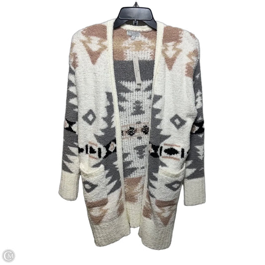 Sweater Cardigan By Poof In Cream & Grey, Size: S