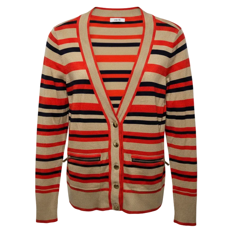 Sweater Cardigan By Cache In Striped Pattern, Size: XS