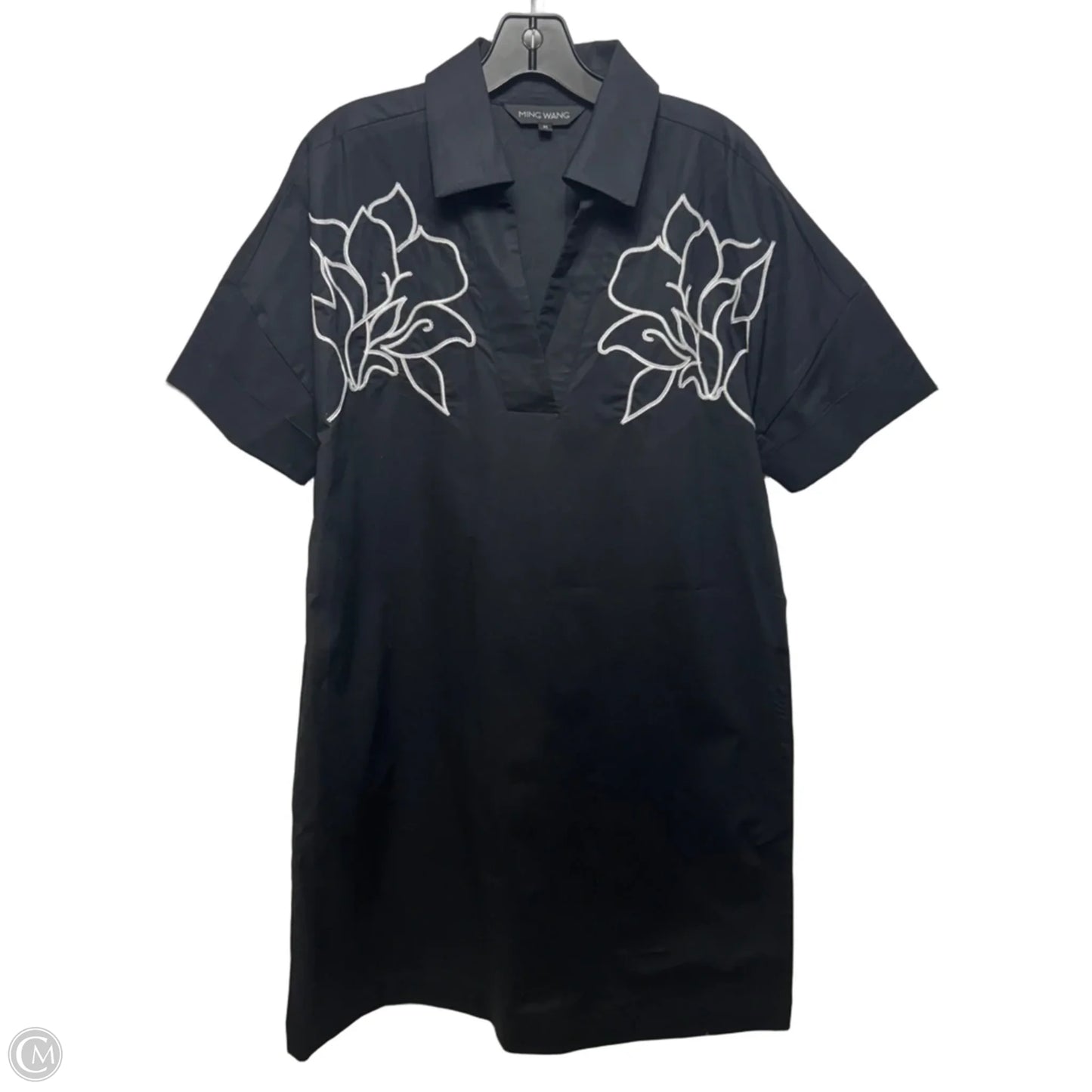 Embroidered Cotton Blend Shirtdress By Ming Wang In Black & White, Size: M