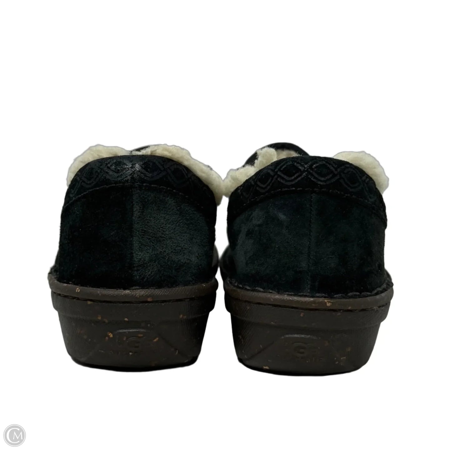 Bettey Black Suede Shearling Clog Slippers Designer By Ugg In Black & Cream, Size: 8