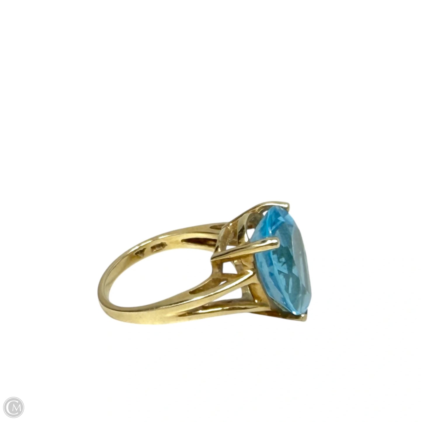 10k Yellow Gold & Faceted Teardrop Blue Topaz Solitaire Cocktail Ring, Size: 5.5