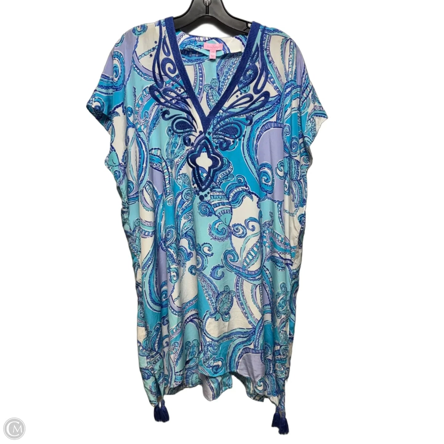 Sydney Silk Caftan Designer By Lilly Pulitzer In Test The Waters Blue & White, Size: L/XL