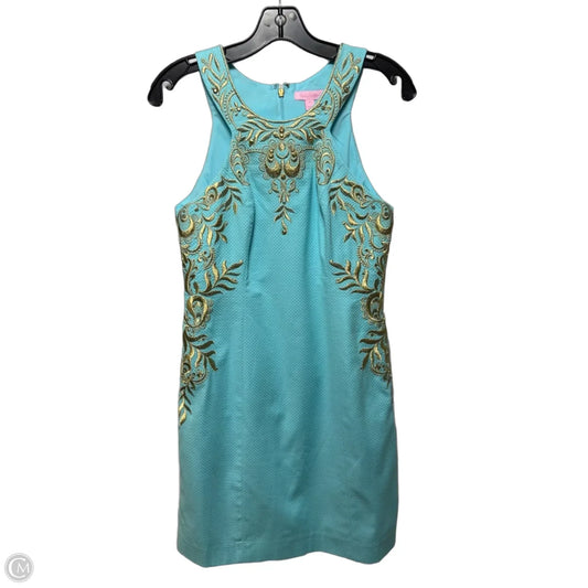 Embroidered Dress Designer By Lilly Pulitzer In Blue & Gold, Size: 4