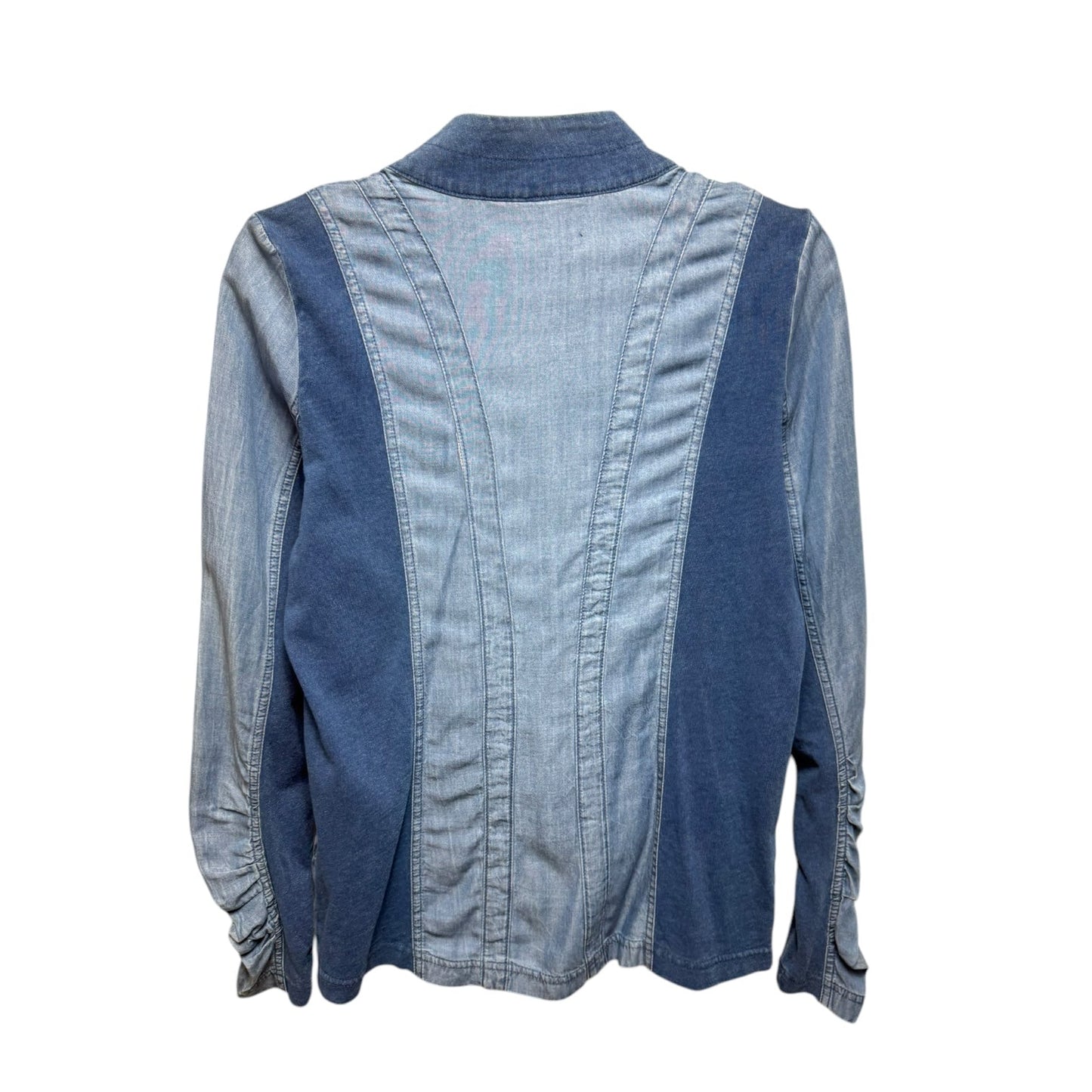 Ruched Chambray Zip Front Shirt Jacket By Soft Surroundings In Blue Denim, Size: Xs