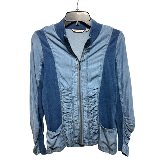 Ruched Chambray Zip Front Shirt Jacket By Soft Surroundings In Blue Denim, Size: Xs