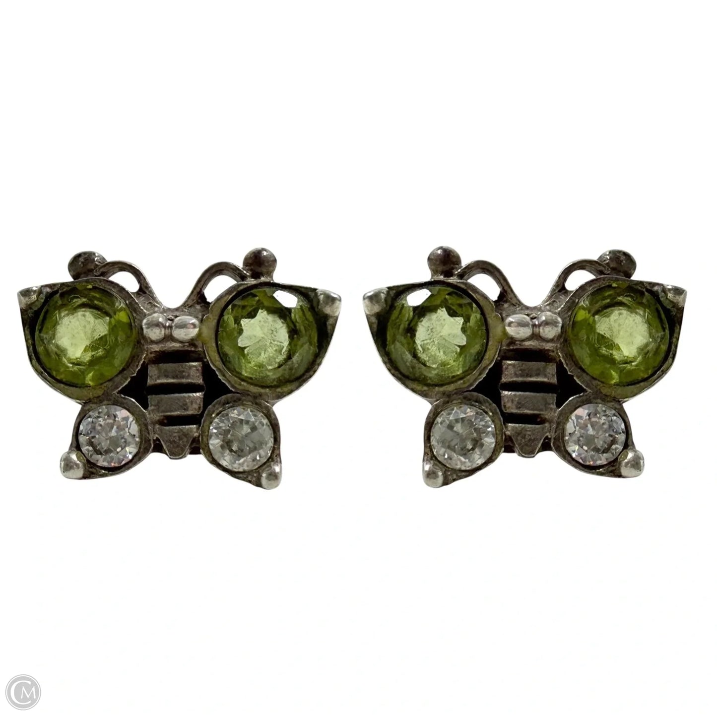Sterling Silver, Peridot & Clear Stone Butterfly Stud Earrings By Unbranded
