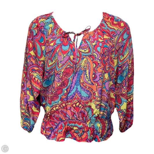 Trisha Silk Top Long Sleeve Designer By Lilly Pulitzer In Feelin Groovy Multi-colored, Size: M