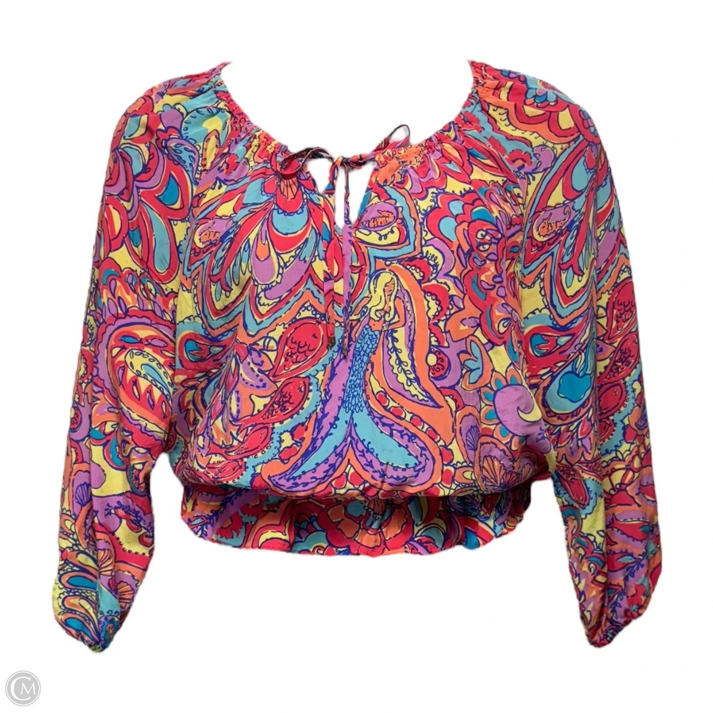 Trisha Silk Top Long Sleeve Designer By Lilly Pulitzer In Feelin Groovy Multi-colored, Size: M