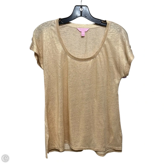 Inara Linen Top Short Sleeve Designer By Lilly Pulitzer In Sand Dune Metallic Gold, Size: XS