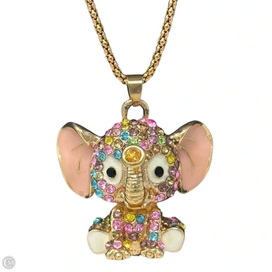 Crystal & Enamel Elephant Pendant Necklace By Betsey Johnson, Size: Small