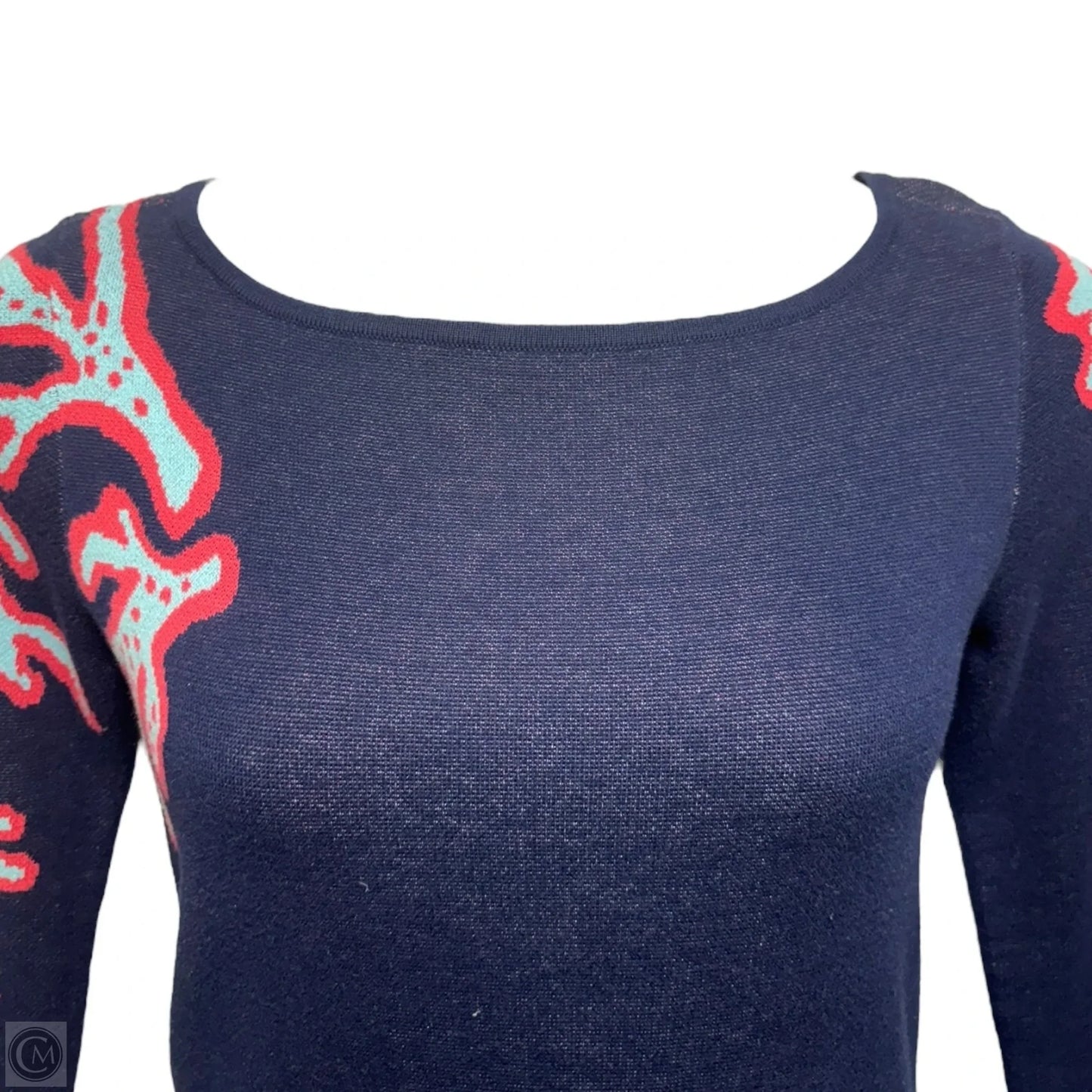 Polly Sweater Shift Dress Designer By Lilly Pulitzer In True Navy Large Coral Jacquard, Size: M