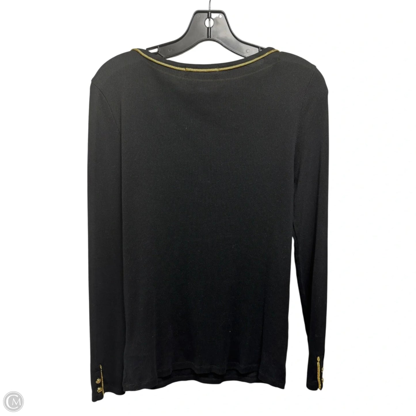Gold Trim Ribbed Top Long Sleeve By Lauren By Ralph Lauren In Black & Gold, Size: M