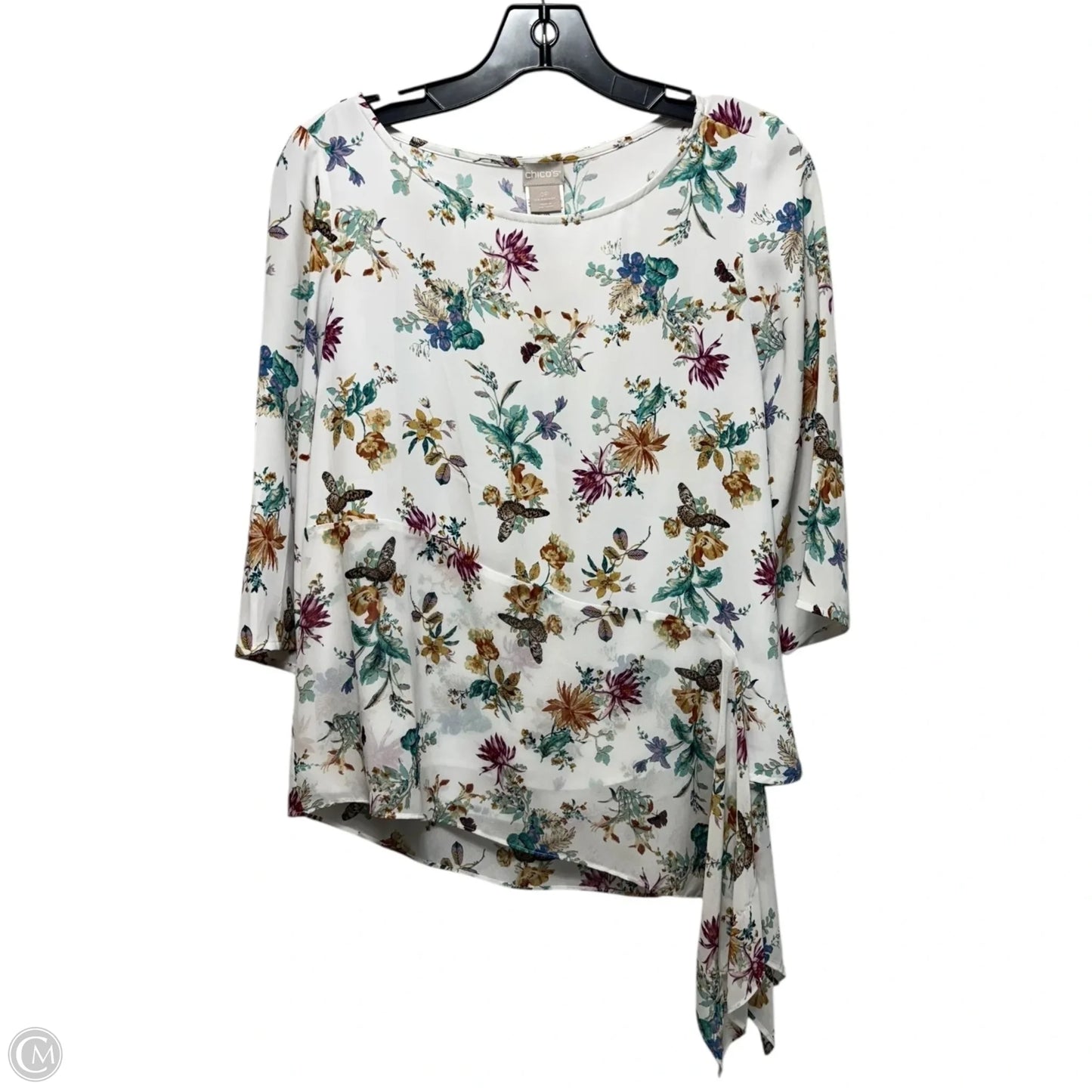 Top 3/4 Sleeve By Chicos In Floral Print, Size: Sp