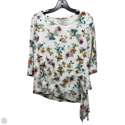 Top 3/4 Sleeve By Chicos In Floral Print, Size: Sp