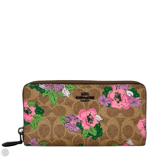Accordion Zip Wallet In Signature Canvas With Blossom Print Designer By Coach, Size: Large