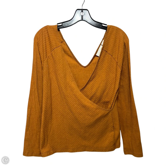 Crossover Ribbed Top Long Sleeve By Maeve In Yellow, Size: L