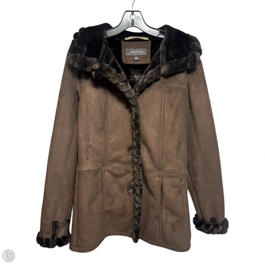 Faux Suede & Fur Coat By Jones New York In Brown, Size: S