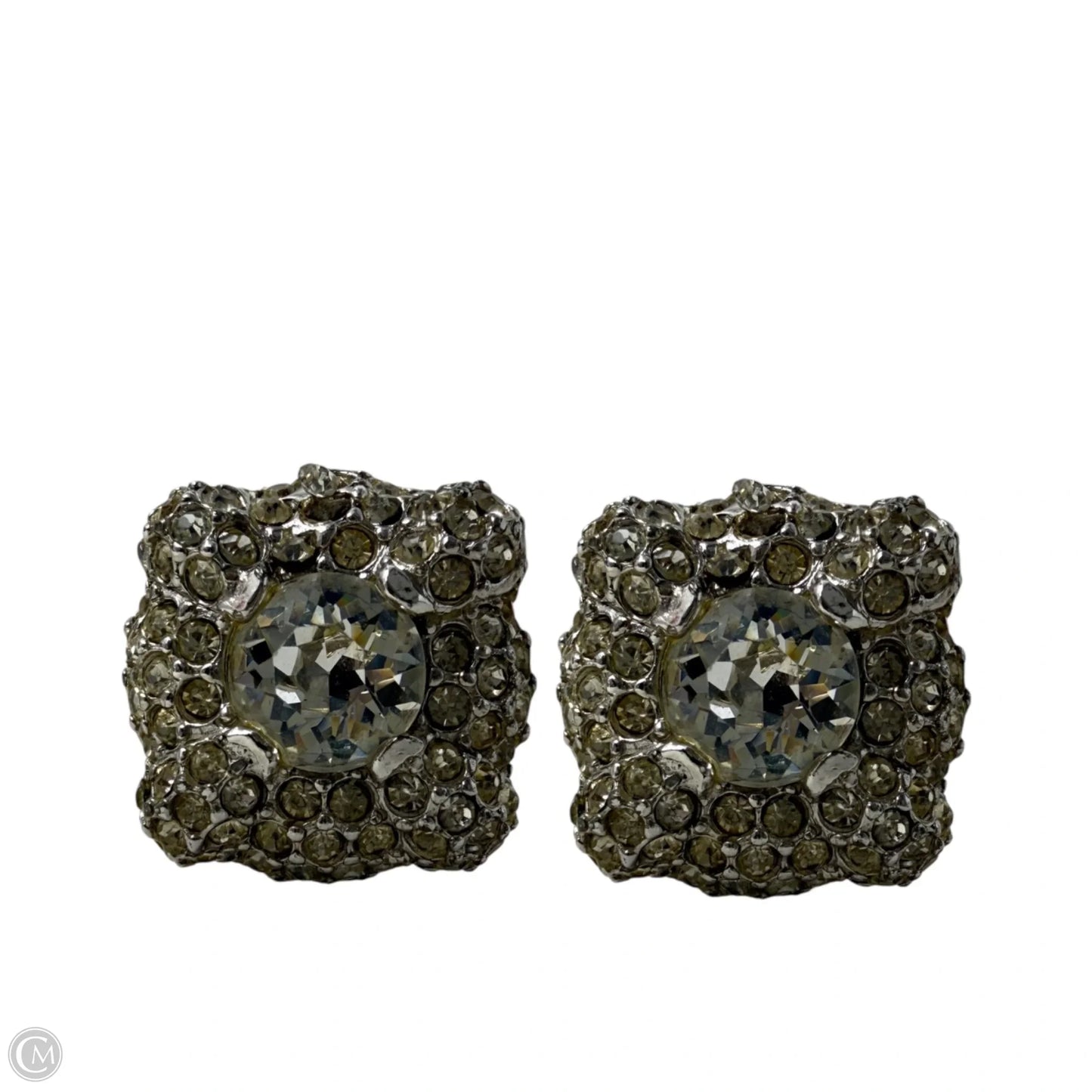 Square Rhinestone Clip Earrings By Carnegie