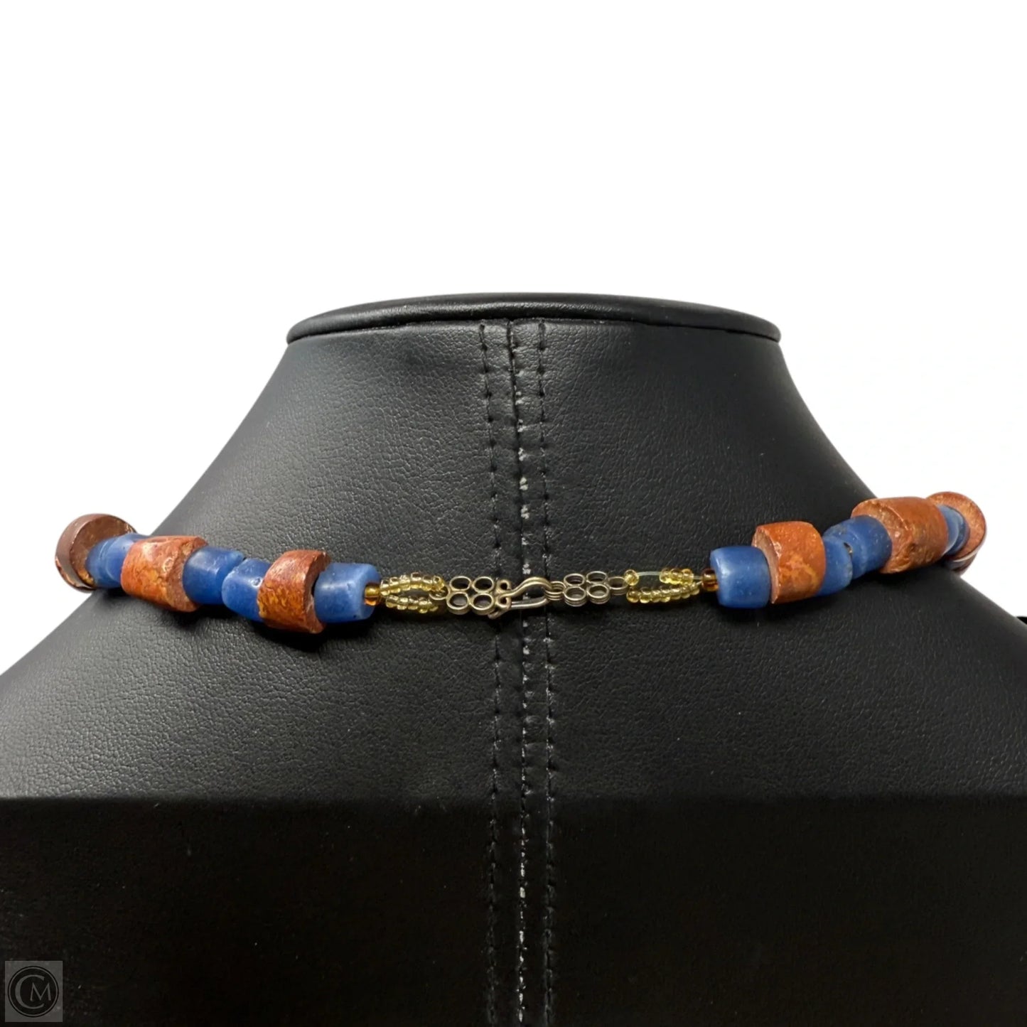 Stone Beaded Y Necklace With Gold Tone Medallion