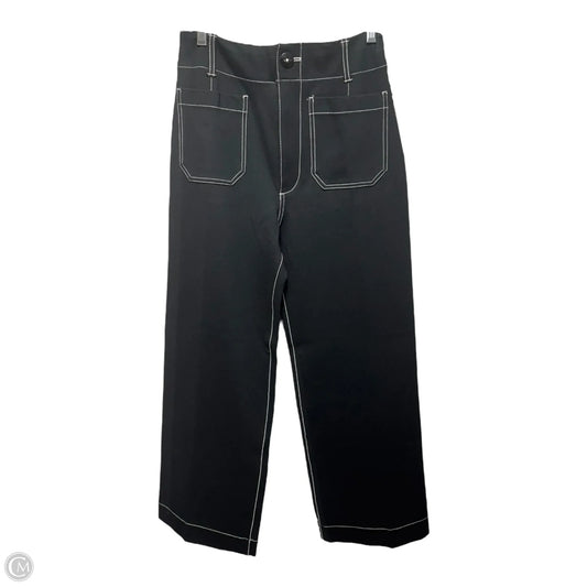 The Colette Contrast-Stitch Linen Crop Wide-Leg Pants By Maeve In Black & White, Size: 4/27 Tall