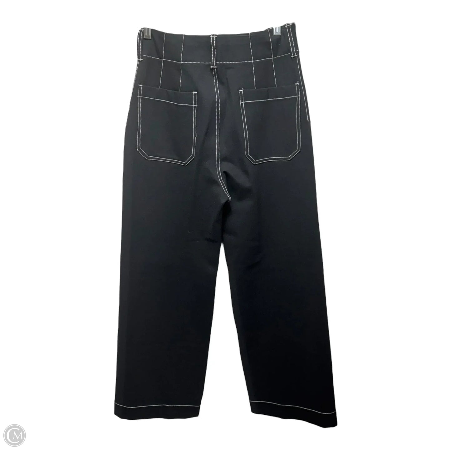 The Colette Contrast-Stitch Linen Crop Wide-Leg Pants By Maeve In Black & White, Size: 4/27 Tall