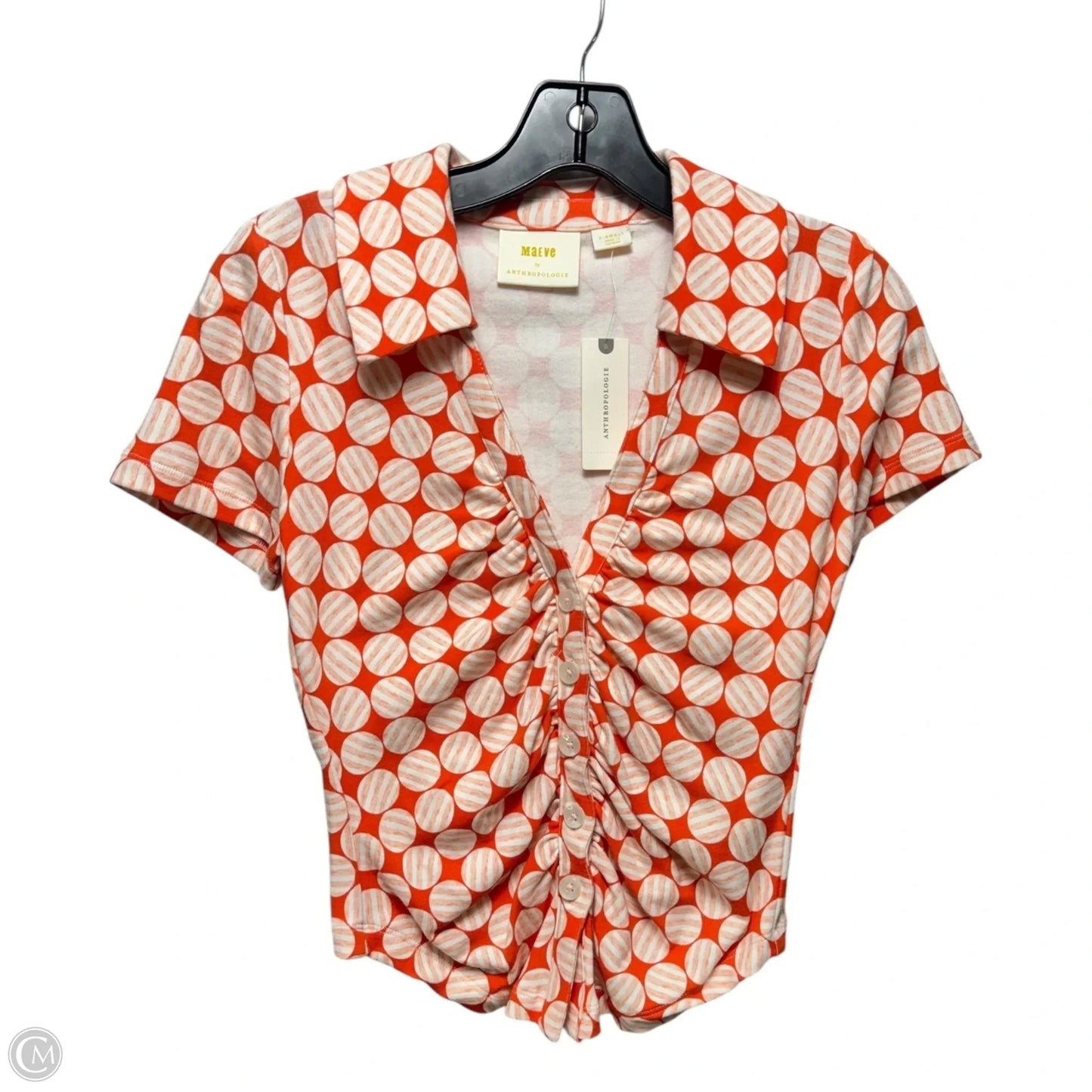 Ruched Retro Top Short Sleeve By Maeve In Orange & White, Size: Xs