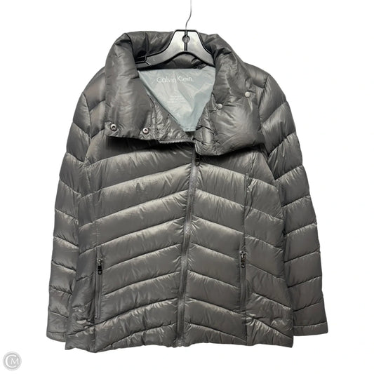 Packable Lightweight Down Jacket Puffer & Quilted By Calvin Klein In Grey, Size: L