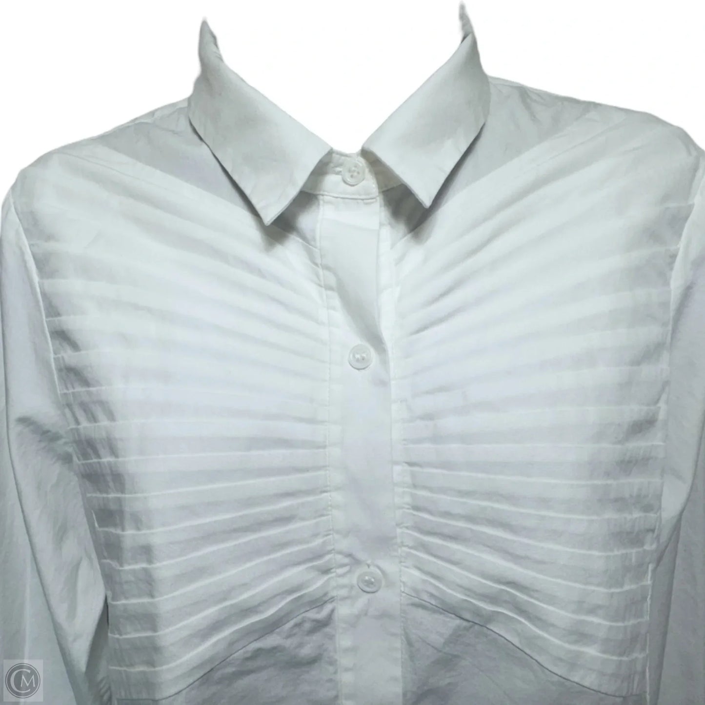 Pintuck Pleated Button-Down Shirtdress By Halston Heritage In White, Size: 4