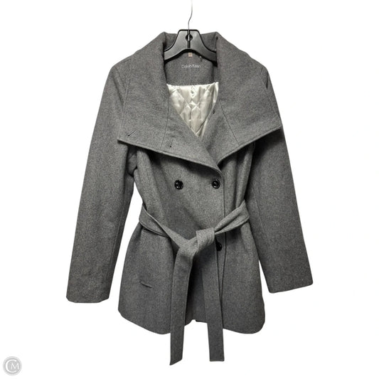 Coat Wool By Calvin Klein In Grey, Size: 12