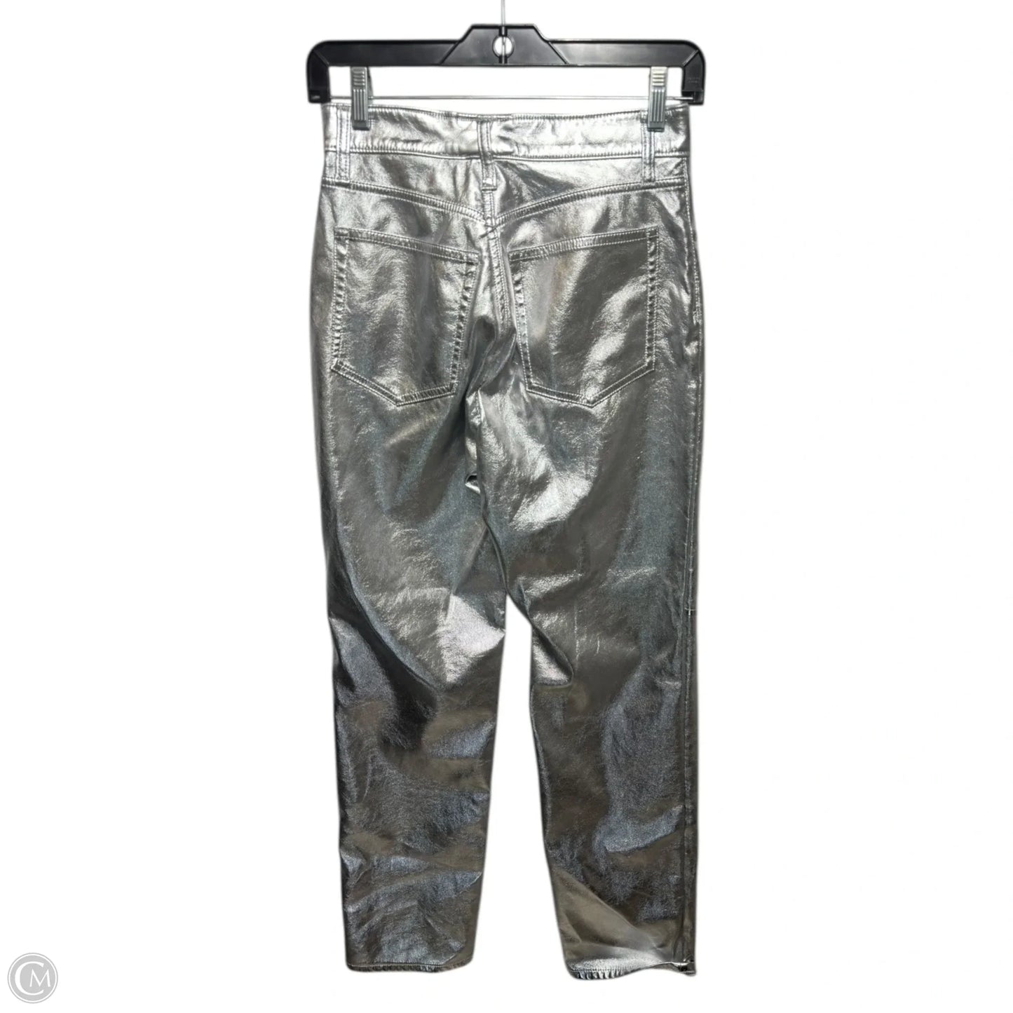 High Rise Faux Leather Cheeky Straight Pants By Gap In Silver, Size: 4