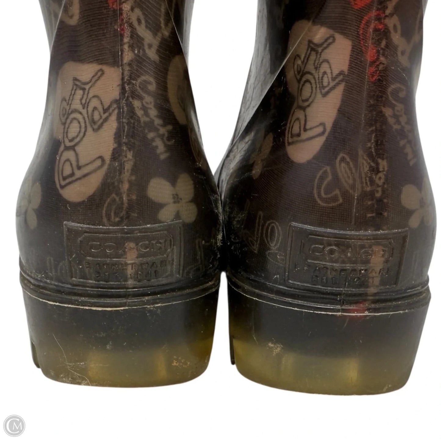 Graffiti Poppy Rain Boots Designer By Coach In Multi-colored, Size: 8