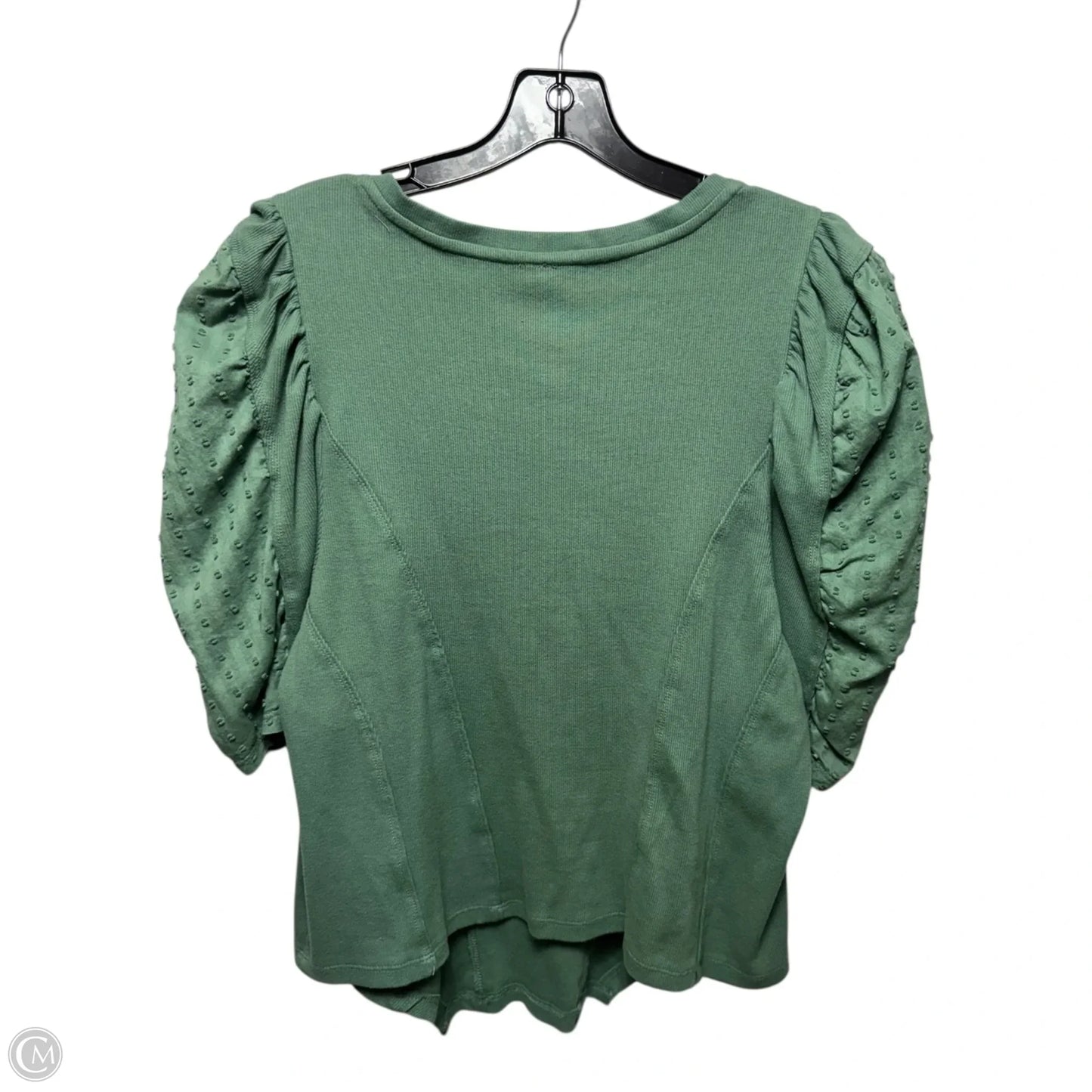 Puff-Sleeve Structured V-Neck Top By Anthropologie In Green, Size: 1X