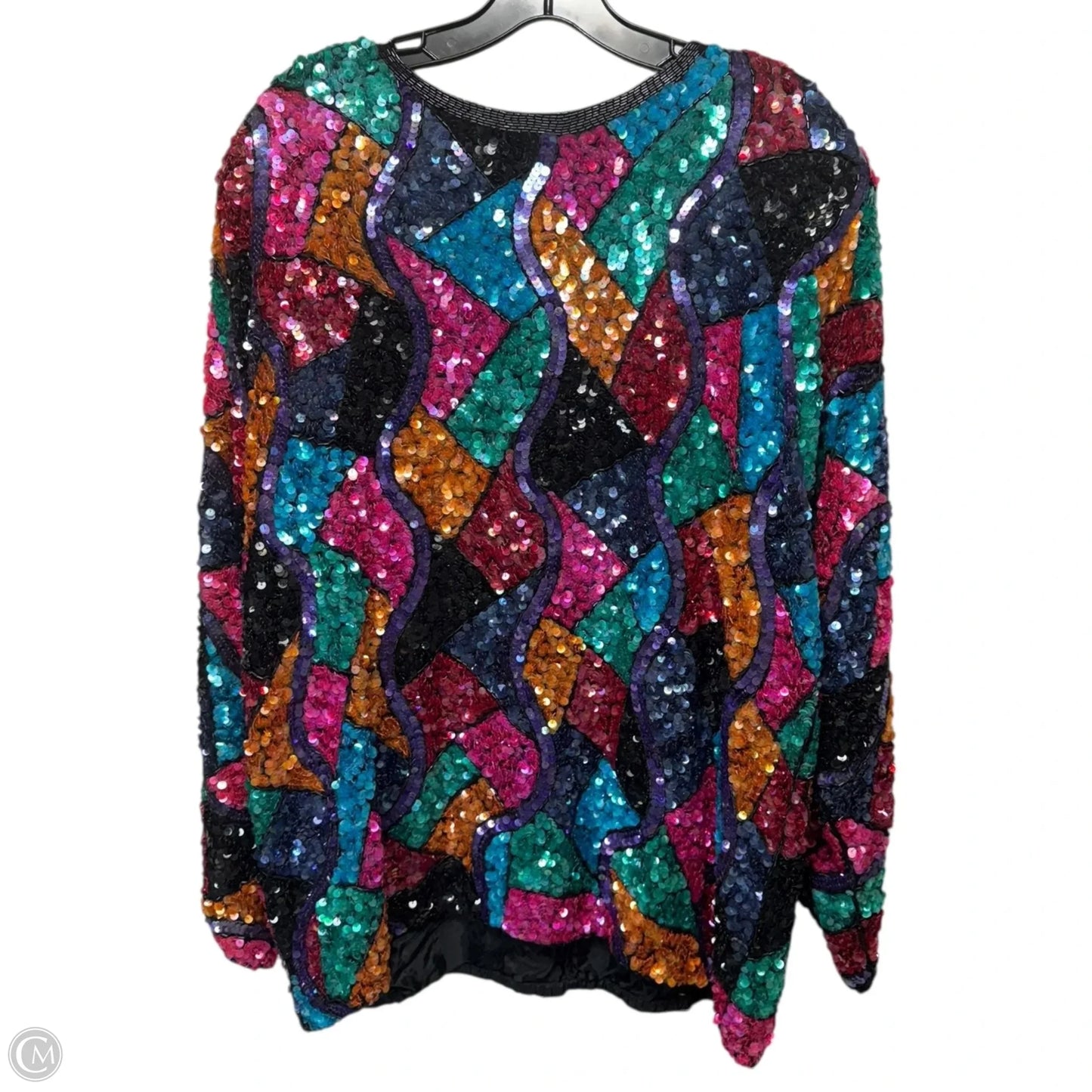 Sequin Silk Top Long Sleeve By Judith Ann Plus In Multi-colored, Size: 1X/ 16-18