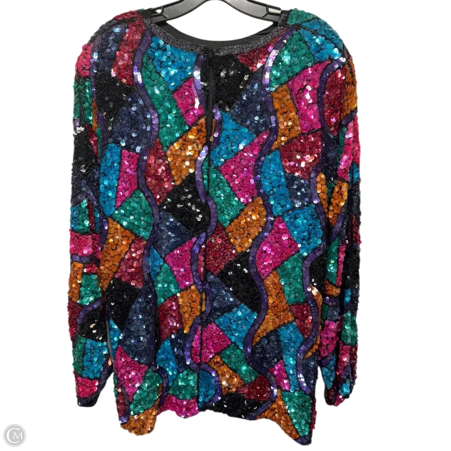 Sequin Silk Top Long Sleeve By Judith Ann Plus In Multi-colored, Size: 1X/ 16-18