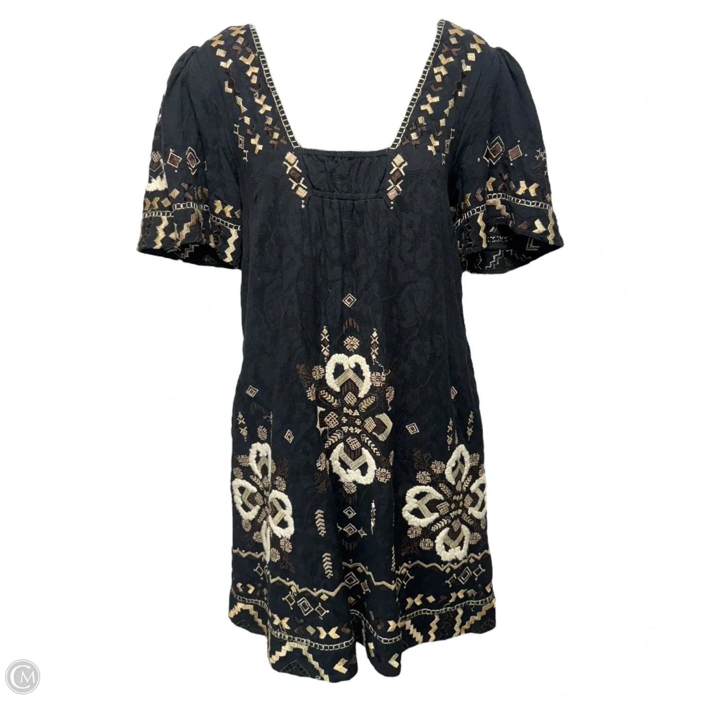 Embroidered Dress Casual Short By Anthropologie In Black & Cream, Size: S