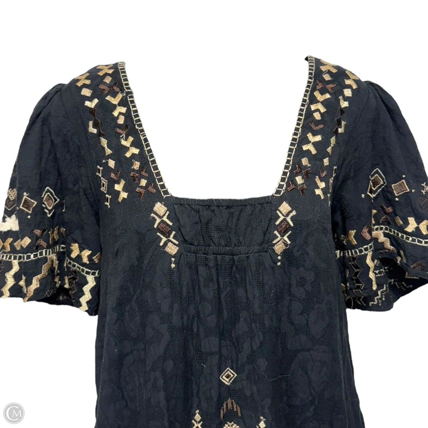 Embroidered Dress Casual Short By Anthropologie In Black & Cream, Size: S