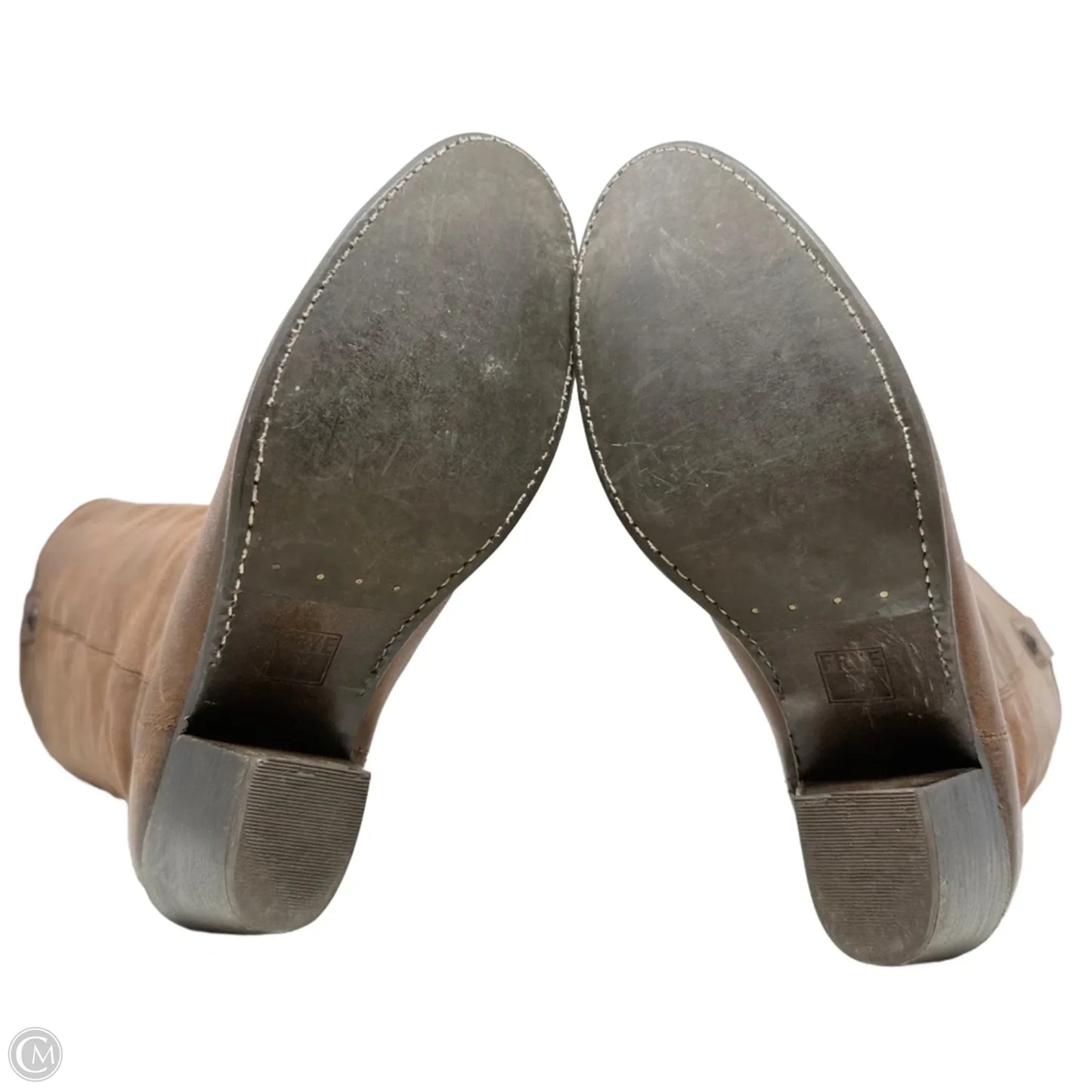 Jackie Button Knee-High Cowboy Boots Designer By Frye In Brown, Size: 10