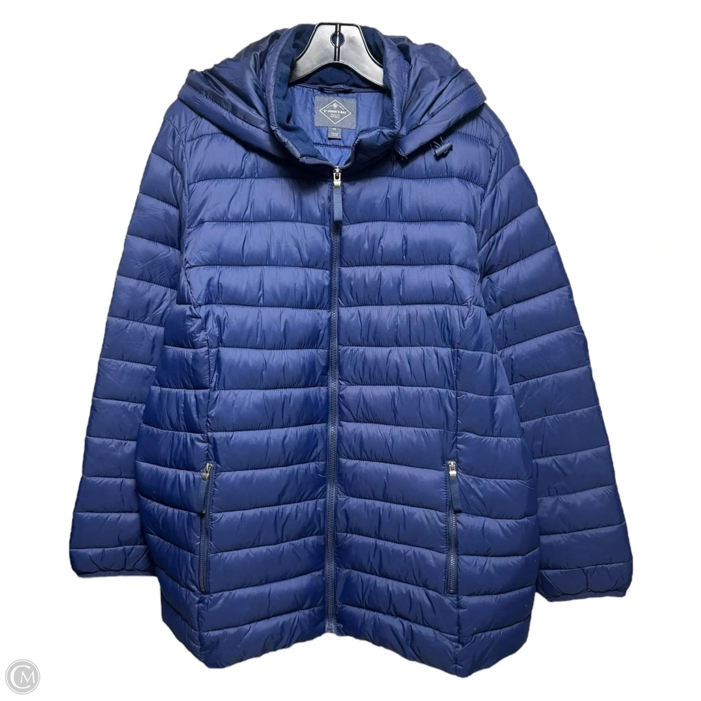 Hooded Midweight Puffer Jacket By St Johns Bay In American Navy, Size: 1X